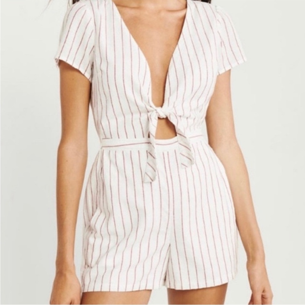 Abercrombie & Fitch White and Red Striped Romper